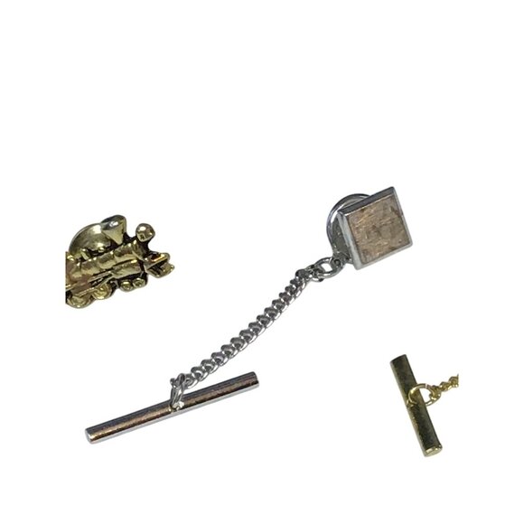 Vintage Lot of 4 Tie Tacks Cactus, Train Engine, Square And Circle (1515) - Picture 4 of 5